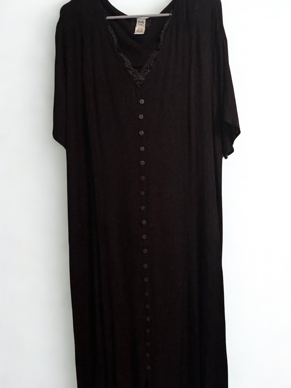 Studio 1940 Black Lace Trim Maxi Dress Corset Back Witch Halloween Plus 30/32
